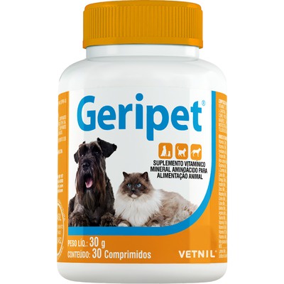 Suplemento Vitamínico Geripet Cachorro Cães Gatos Idosos 30Cp Palatáv. Repõe Vitaminas Vetnil