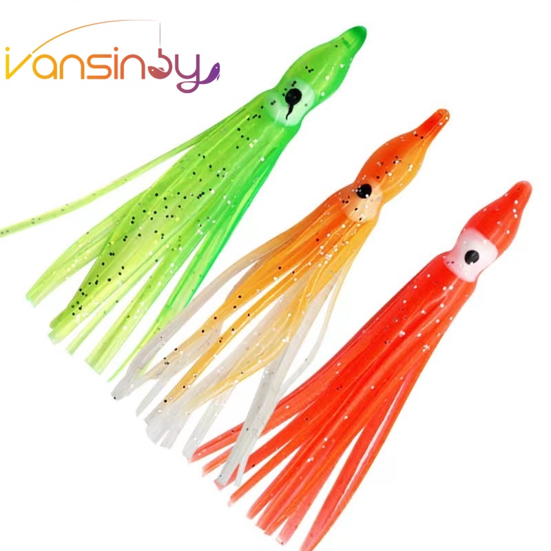 5pcs 5cm/9cm Saias De Lula De Pesca Polvo Luminoso Trolling Lure Isca Plástica Macia