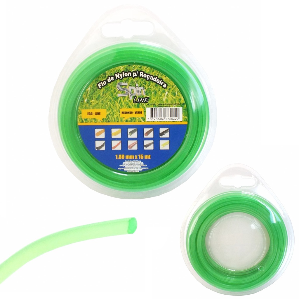 Fio de Nylon para Aparador de Grama Trapp Tramontina Vonder 1,8mm Redondo Verde 15m Spin Premium