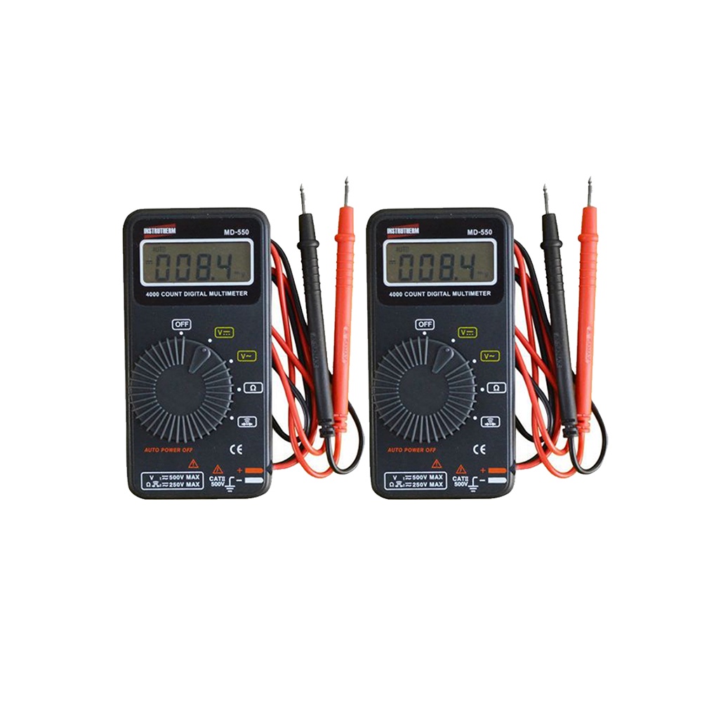 Kit 2 Multímetro Digital Bolso 3/4 Dígitos Cat Ii 500v Tensão Resistência Continuidade Md-550 Estojo
