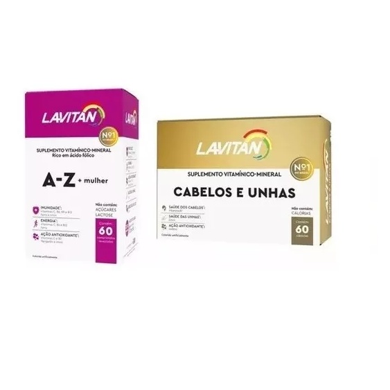 KIT Lavitan Hair C/60 Cabelos E Unhas + Lavitan A-z Mulher C/60