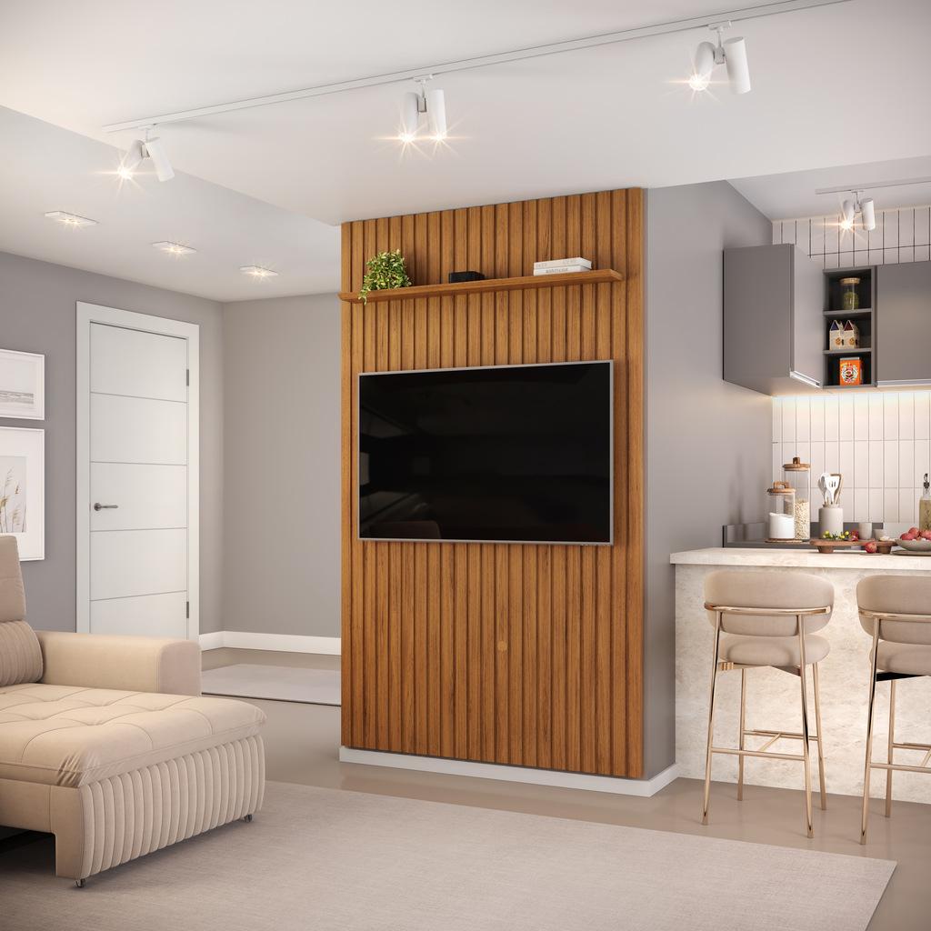 Painel para TV até 60 Polegadas Ripado DJ Móveis Trento 143 Freijó em Oferta na Shopee