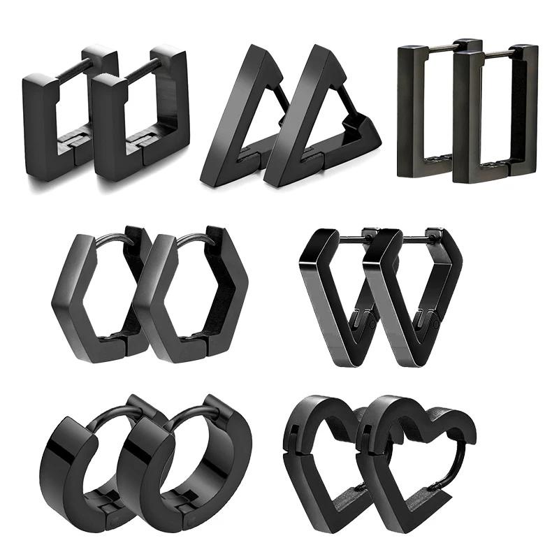 Brincos Unissex Punk Rock Hoop Geométricos De Aço Inoxidável Antialérgicos Para Mulheres Homens Piercing Push-Back Ear Plug Jewelry