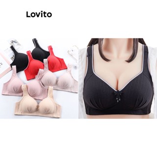 Lovito Bralette Casual Liso Com Contraste Para Mulheres LNA38266 (Damasco/Preto)