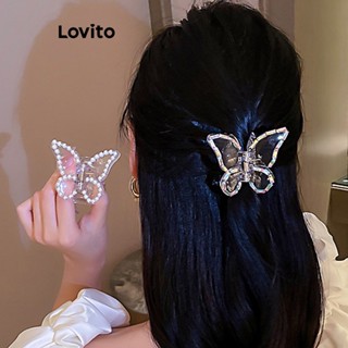 Lovito Grampos de Cabelo de Pérolas com Borboletas Casuais para Mulheres L60AD077 (Multi-Cor/Branco)