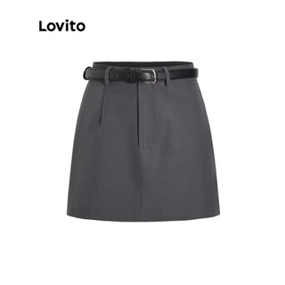 Lovito Casual Saia Feminino Liso com Zíper e Botão L49AD096 (Estilo1/Estilo2)