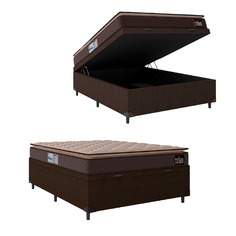 Cama Box Baú Casal Colchão Espuma D33 Pillow Top Millenium