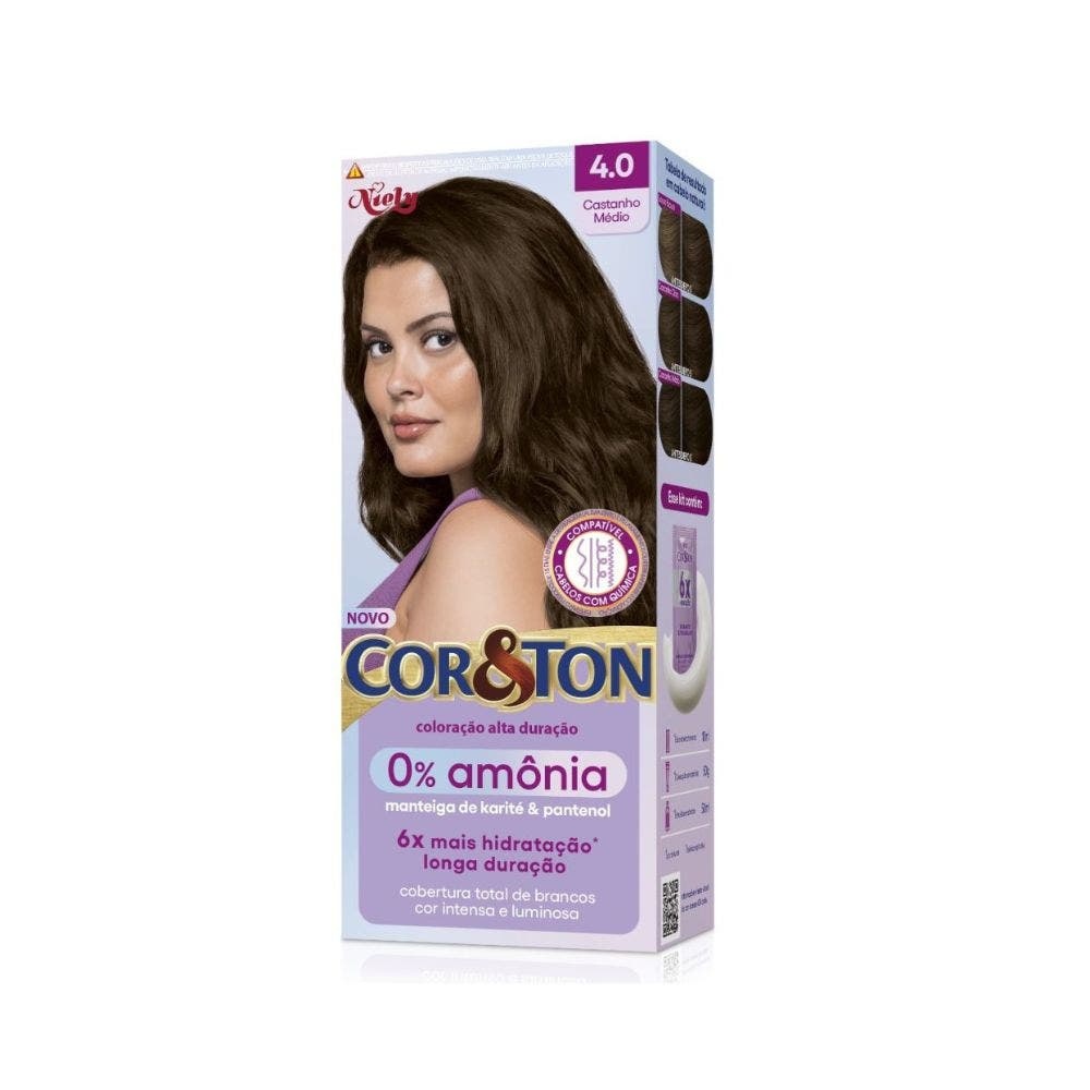Tintura Cor&Ton Niely 0% Amônia 4.0 Castanho Médio em Oferta na Shopee