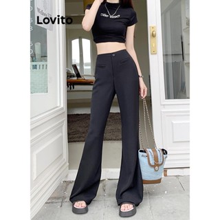 Lovito Calça Casual Com Bolso Liso Para Mulheres LNL40014