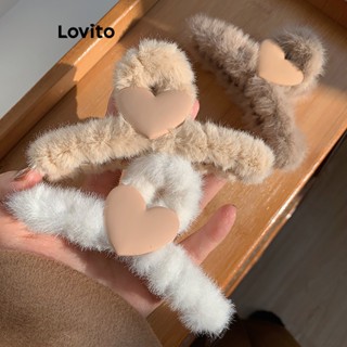 Lovito Fofo Presilha de Cabelo Feminina de Pelúcia em Formato de Coração para Outono e Inverno LFA10496