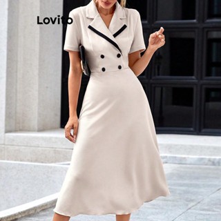 Lovito Vestido Elegante Com Botão De Encadernação Simples E Contrastante Para Mulheres LNL42153