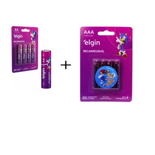 Kit 4 Pilhas AA + 4 Pilhas AAA Recarregavel Elgin