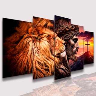 Quadros Decorativos Mosaico Cristo, Leão Cruz no Morro