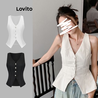 Lovito Casual Blusa Feminina Lisa com Botão e Pérolas L67AD039 (Branca)