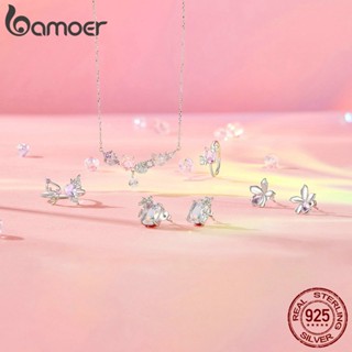 Brincos Bamoer 925 Sterling Sliver Stud Mágicos De Flor Rosa Desenho De Borboleta Série Gentle Style Jóias Presentes Para Mulheres