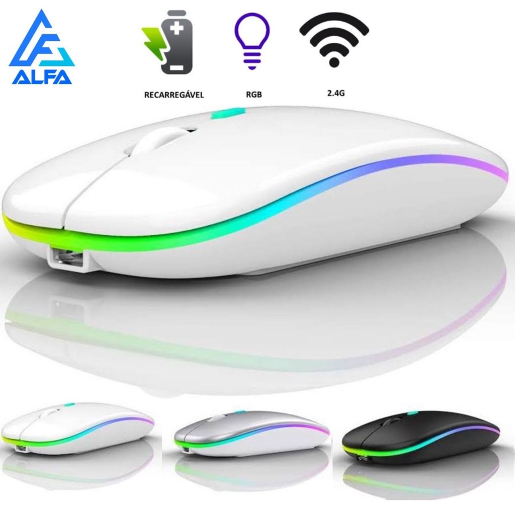 Mouse Sem Fio Recarregável Para Notebook Led Rgb RF6800 em Oferta na Shopee