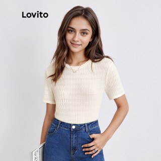Lovito Casual Plain Redonda Pescoço Mangas Curtas Femininas Básicas Camiseta L36ED043 (Amasco)