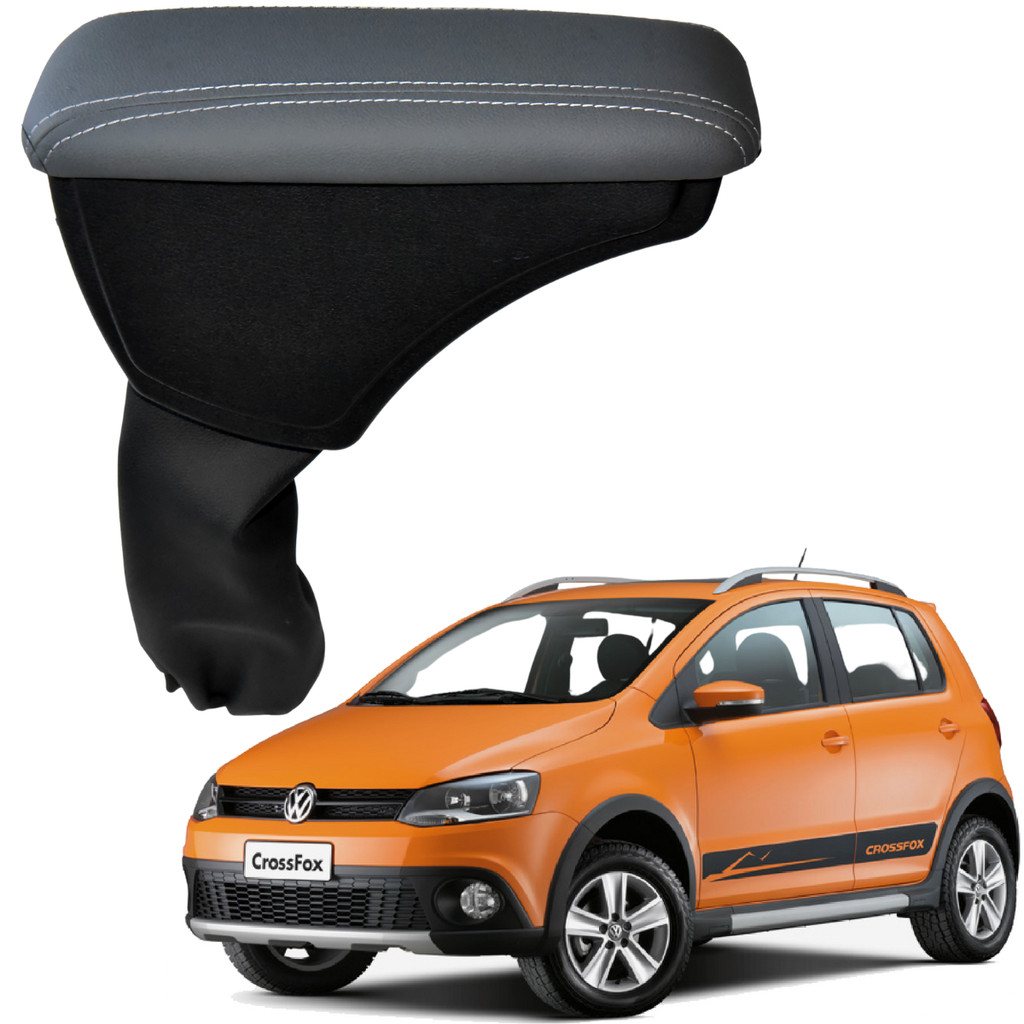 Apoio de Braço Encosto Suporte Descanço Porta Trecos Objetos Console Central Automotivo Volkswagen Crossfox 2014 Cinza
