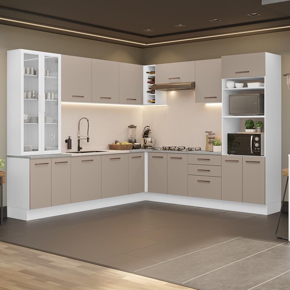 Armário de Cozinha Completa 549cm Branco/Crema Agata Madesa 01 em Oferta na Shopee