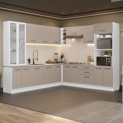 Armário de Cozinha Completa 549cm Branco/Crema Agata Madesa 01