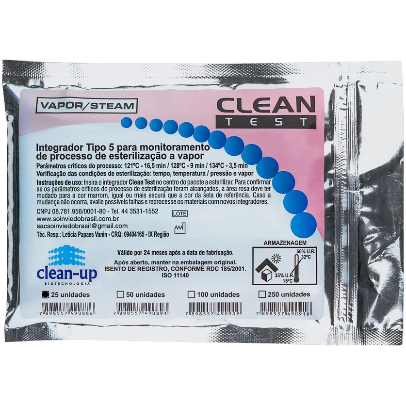 Integrador Químico a Vapor Tipo 5 em tiras Clean Test - 25 unidades - Clean Up em Oferta na Shopee