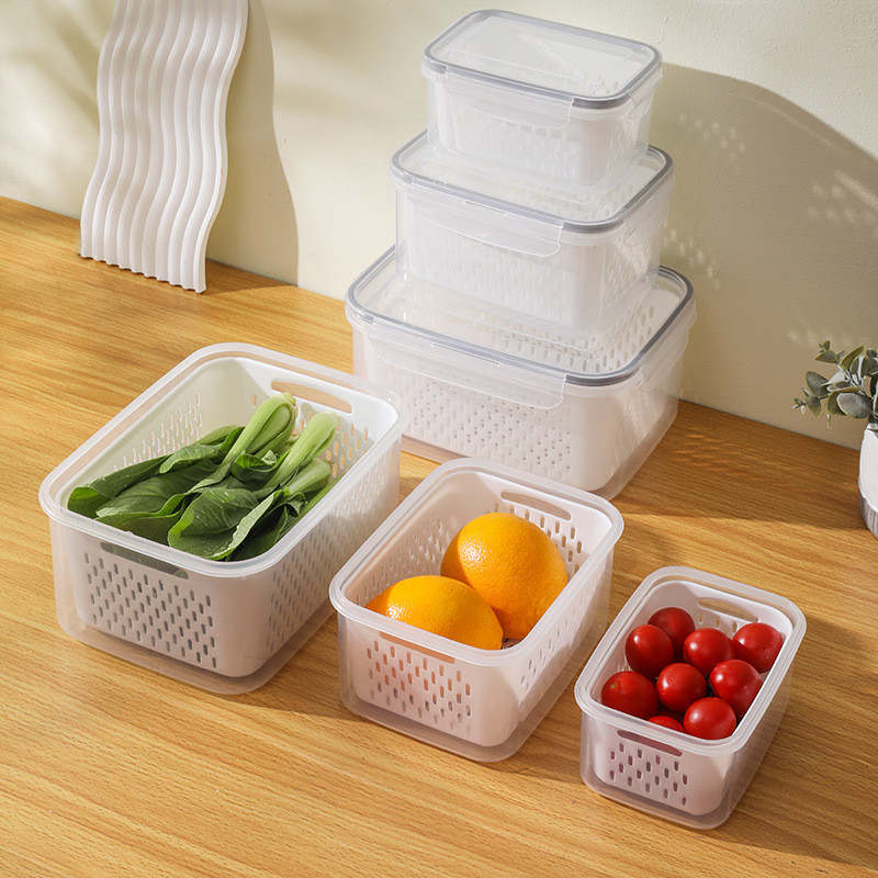 Kit 3 Organizador de Geladeira 5.9 Litros Cesto Com Tampa Multiuso Alimentos Verduras e Vegetais