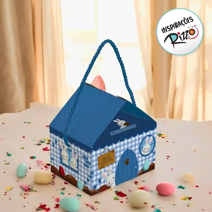 Detalhes do Caixa Casinha Para Lembrancinhas - Contos De Páscoa Azul - 12,5x9,5x12cm - 10 unidades - Cromus - Rizzo