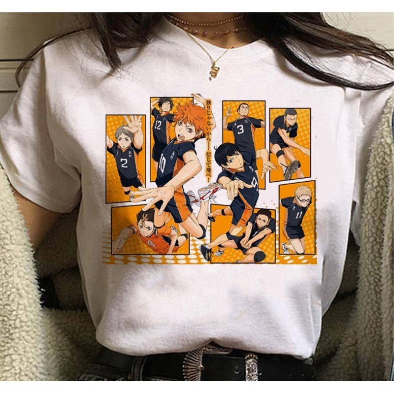 camisa Camiseta Basica Camisa Haikyu Volei Pequeno Gigante Personagens Unissex UNISSEX