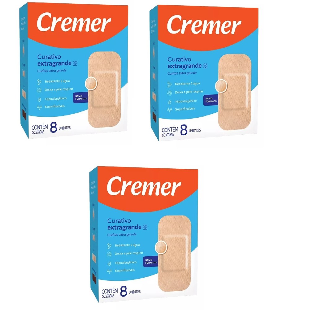 Curativo Transparente Extra Grande Bege C/8 Cremer Kit 3Un