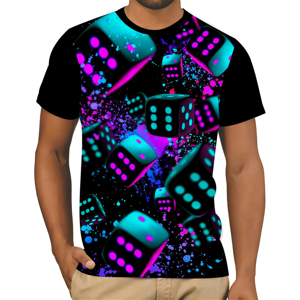 Camiseta Camisa Jogo Dados Carta Baralho Jogo Poker Neon 1
