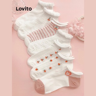 Lovito Casual Meias Femininas Florais Básicas LNA24033 (Listras/Cereja/Morango/Xadrez Diamante)