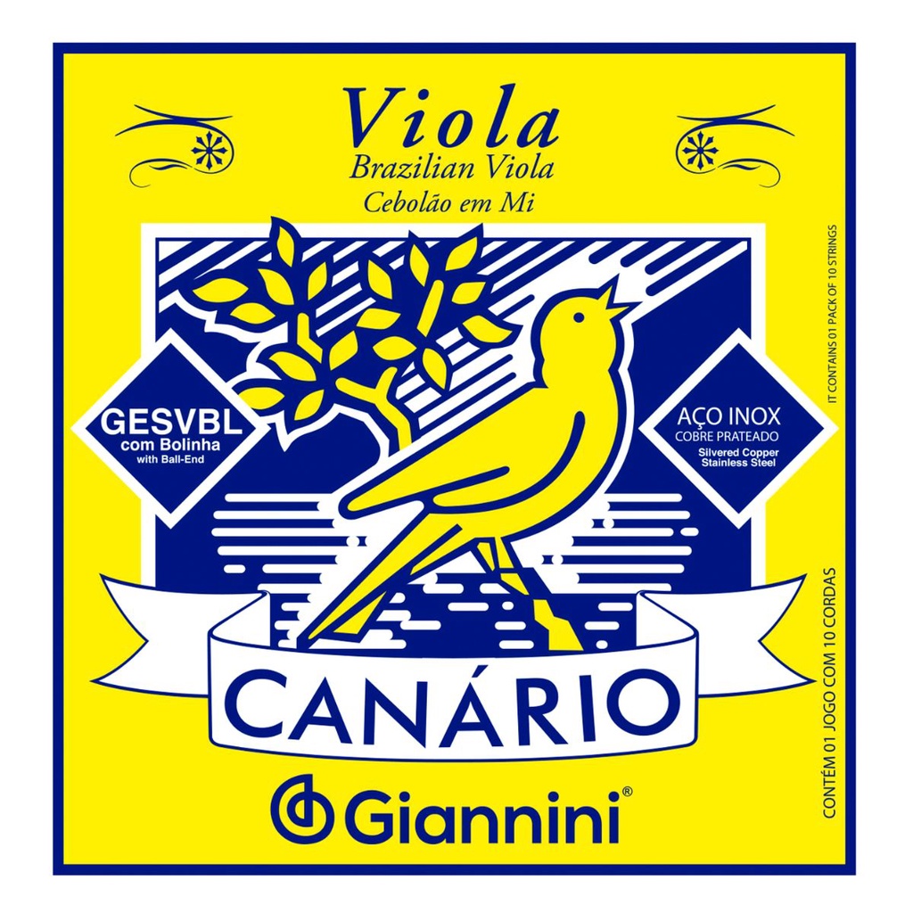 Kit 2 Encordoamento Viola Giannini Canário GESVBL Aço Cebolão Em Mi Leve