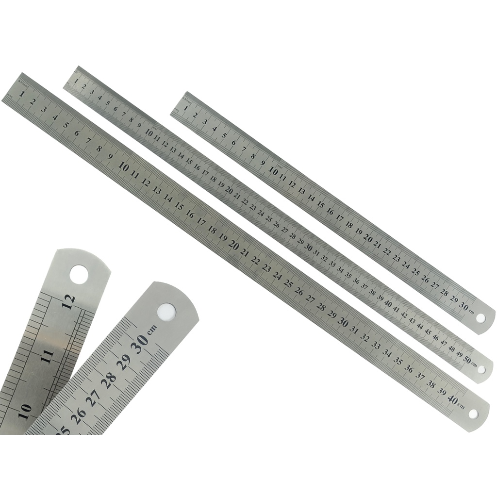 Kit Com 3 Réguas Metal Leve De Aço Inoxidável Tamanho 30 40 e 50 cm Marcação Baixo Relevo Escolar Escritório Engenheiro