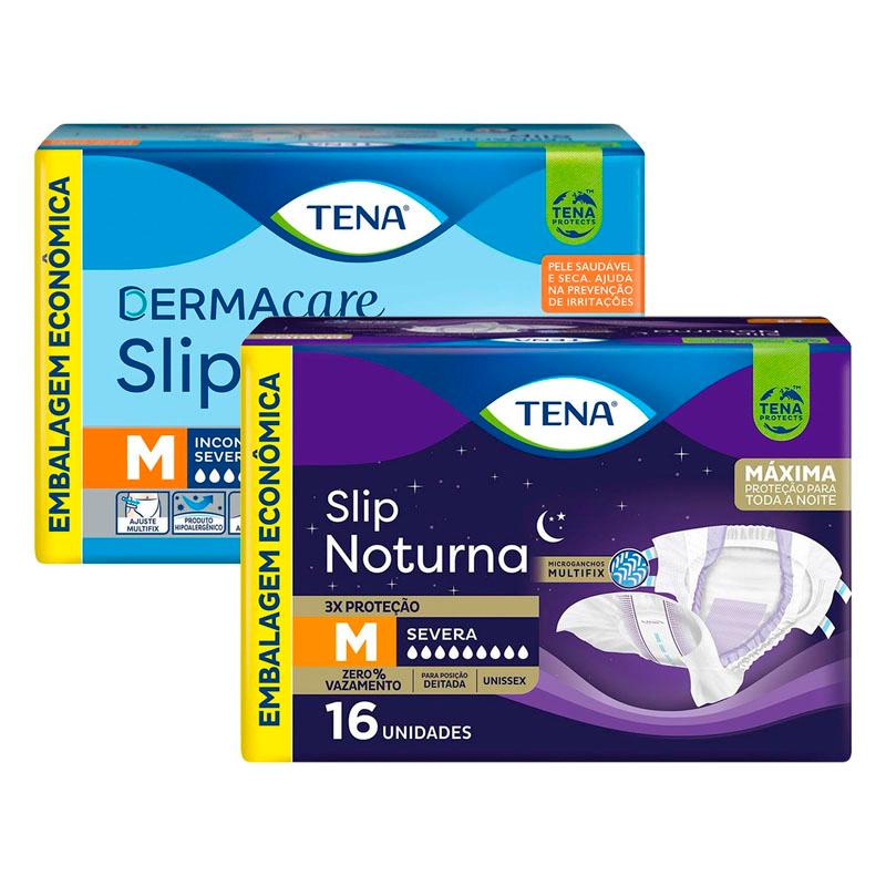 Kit Fralda Geriátrica Tena Dermacare Slip Ultra M com 16 unidades + Fralda Geriátrica Tena Slip Noturna M 16 Unidades