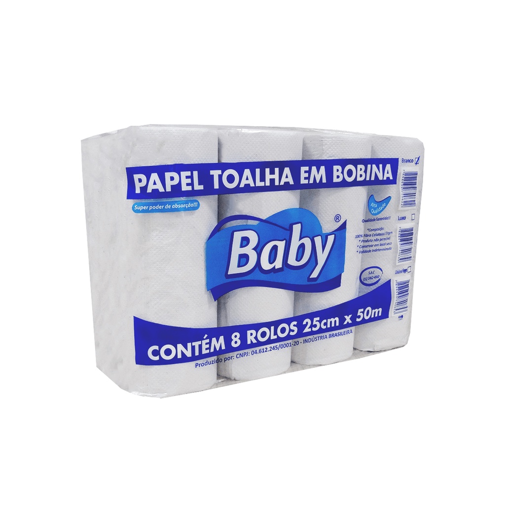 Papel Toalha Bobina Branco 8x50m Baby