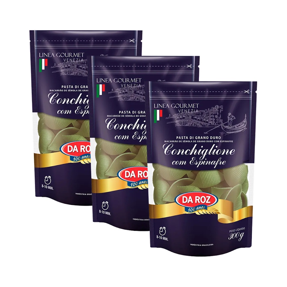 Kit com 3 Pacotes de Macarrão Gourmet Conchiglione com Espinafre de 300g cada - Da Roz