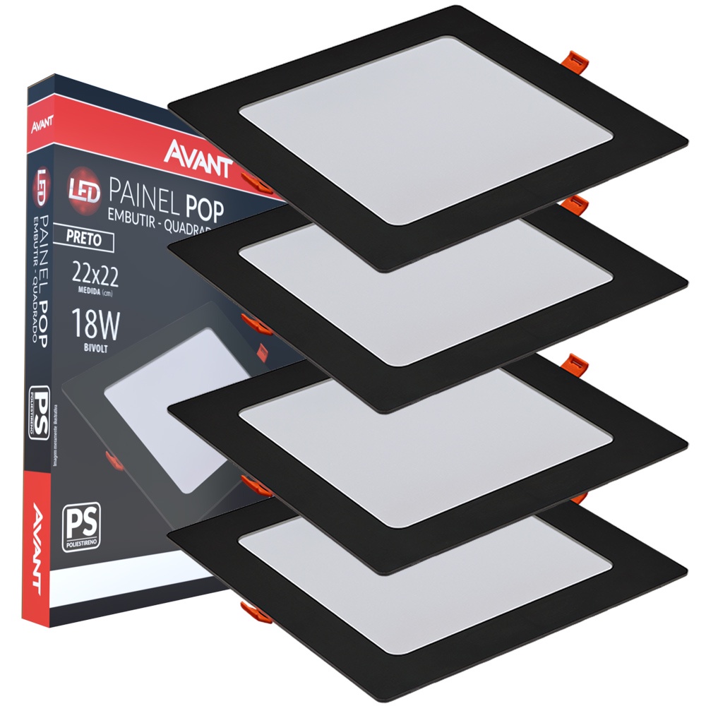 4 Painel Plafon Quadrado Embutir 18w Luminária Gesso Teto 6500k Bivolt Avant - Home & Living