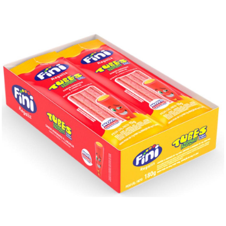 Bala Fini Tubes Azedinhos Morango e Laranja 15g C/ 12Un