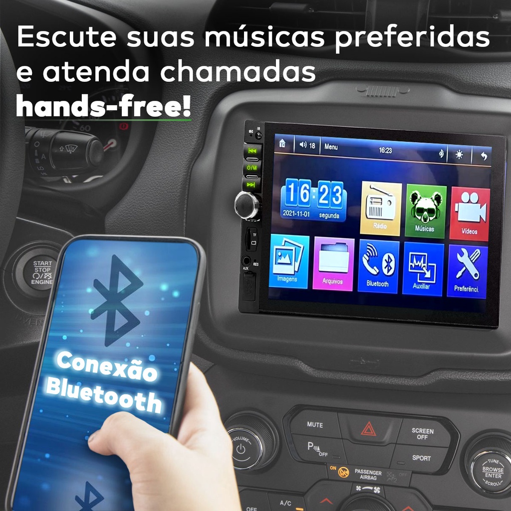 Detalhes do Central Multimídia Universal 2DIN CarPlay + AndroidAuto MP5