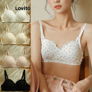 Lovito Bralette Casual Ditsy Floral Com Acabamento Em Alface Para Mulheres LNA34071 (Damasco/Branco/Rosa/Preto)