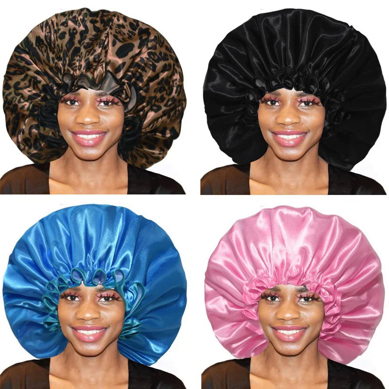 Touca De Banho Extra Grande , À Prova D'água , Camada Dupla , Cetim , Chapéu Para Tranças Longas , Cabelo Encaracolado E