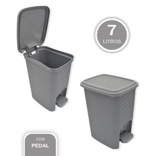 Lixeira com Pedal Rattan 7 litros Cinza