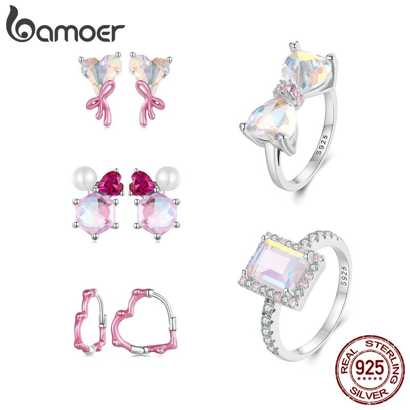 Brincos Bamoer 925 Sterling Sliver De Fita Coração Rosa Coleção De Jóias Presentes Para Mulheres em Oferta na Shopee
