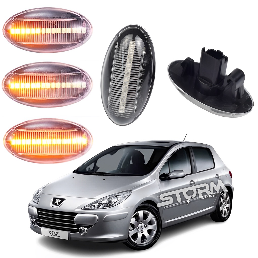 Par Seta Pisca Sequencial Peugeot 307 lâmpada Transparente cristal Sinal repetidor ano 2001 a 2012