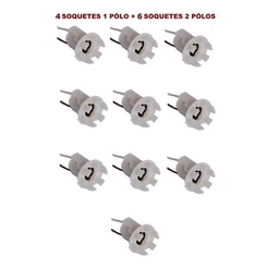 Kit 4+6 Soquetes 1 E 2 Polos Adaptacao Lanterna Margarida