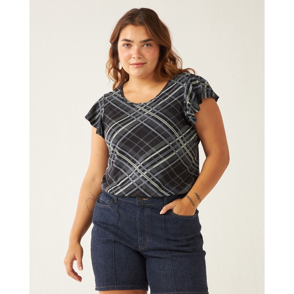 Blusa Feminina Plus Size Xadrez  Em Viscose Stretch Conforto - Women Clothes