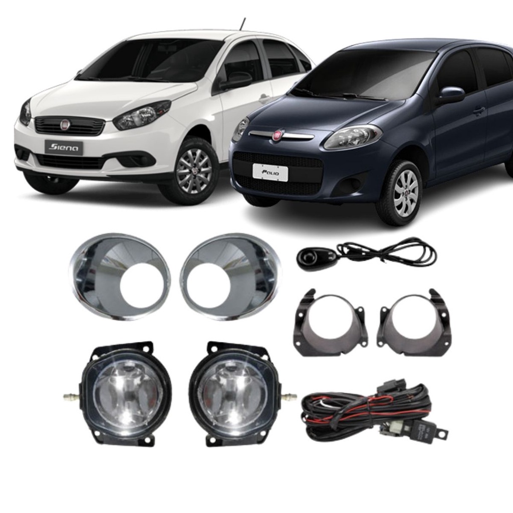 Kit Faról de Milha Para Fiat Palio 08/09 e Siena 10/11 G4 Aro Cromado Botão Modelo Universal H1 Shocklight SL-090710U