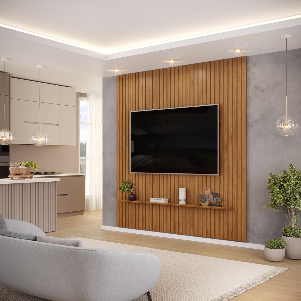 Painel  para TV até 75 Polegadas Ripado DJ Móveis Trento 223 Freijó em Oferta na Shopee
