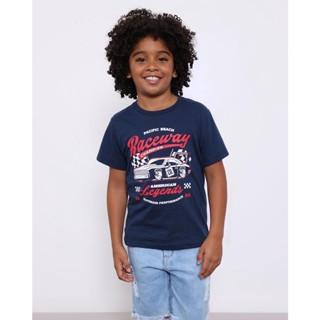 Camiseta Infantil Menino Estampa Frontal Manga Curta Gola Redonda Marinho