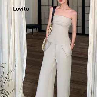 Lovito Conjunto de Calça Plissada com Bolsos e Detalhe Plissado Casual para Mulheres L55AD075 (Colete/Calça)